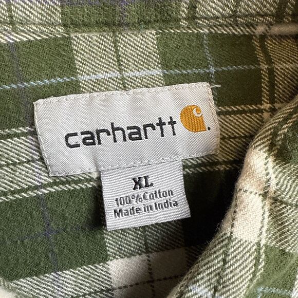 Carhartt Men's XL Green Flannel Plaid Long Sleeve Shirt Original Fit Button Up - Picture 2 of 8